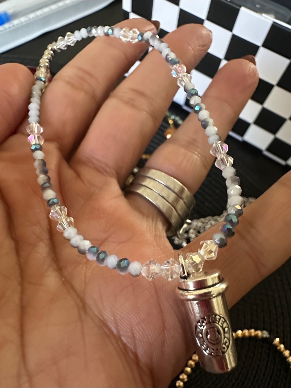Crystal Bead Silver Cup Charm anklet/ Bracelet - White/Gray